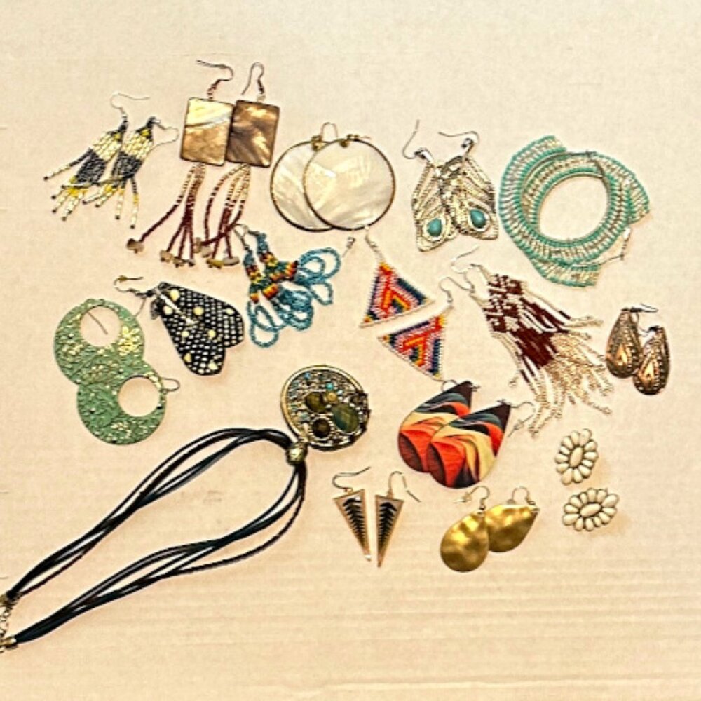 16pc Lot of Boho Jewelry (Earrings & Necklace) Handbeaded, Country, Festival